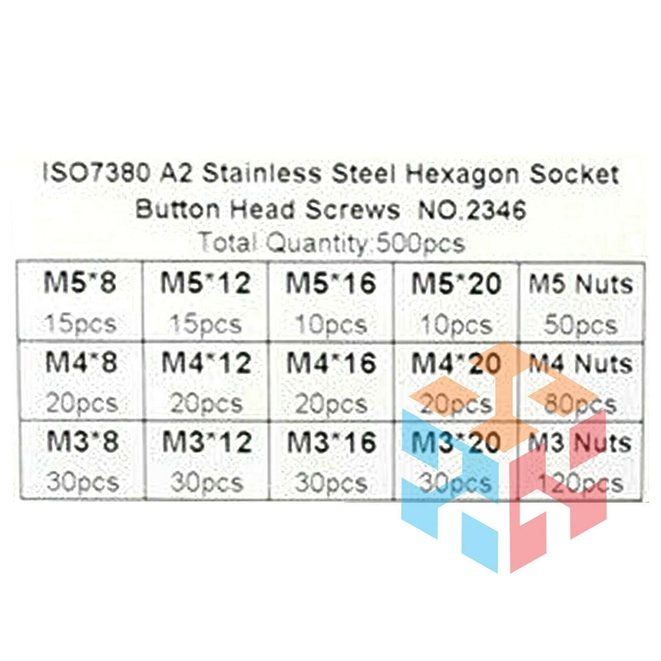 US 500pcs Stainless Steel Hex Socket Cap Head Bolts Screws Nuts M3 M4 M5 304 Kit