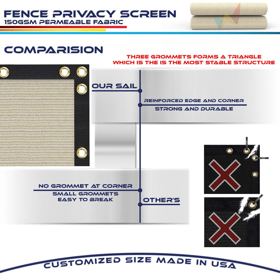 Customize Beige/Tan 4' 5' 6' 8' (H) Fence Privacy Wind Screen Mesh Cover w/Zip