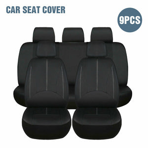 USA Faux Leather Full Set Car Seat Covers - Front & Rear Two-Tone in Black