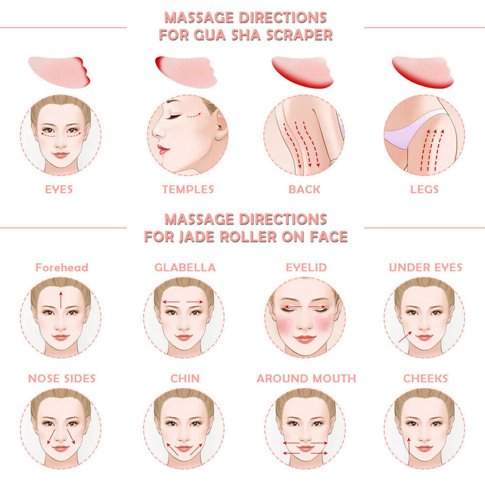 Rose Quartz Jade Roller & Gua Sha Face Body Facial Therapy Massager Stone Beauty