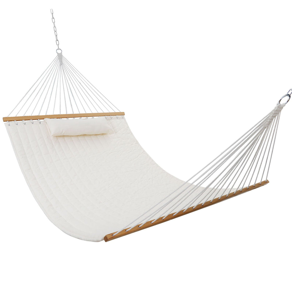 Double Hammock Quilted Fabric Sleeping Bed Swing Hang W/ Pillow 2 Person White 636339506250