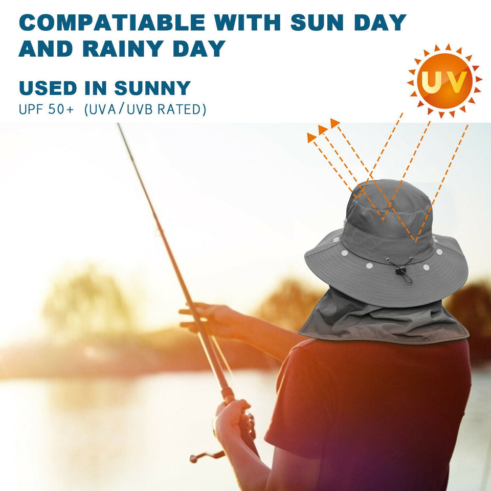 Men Women Outdoor Wide Brim Sun Hat Neck Face Flap Cap Fishing Bucket Hat 50+UPF