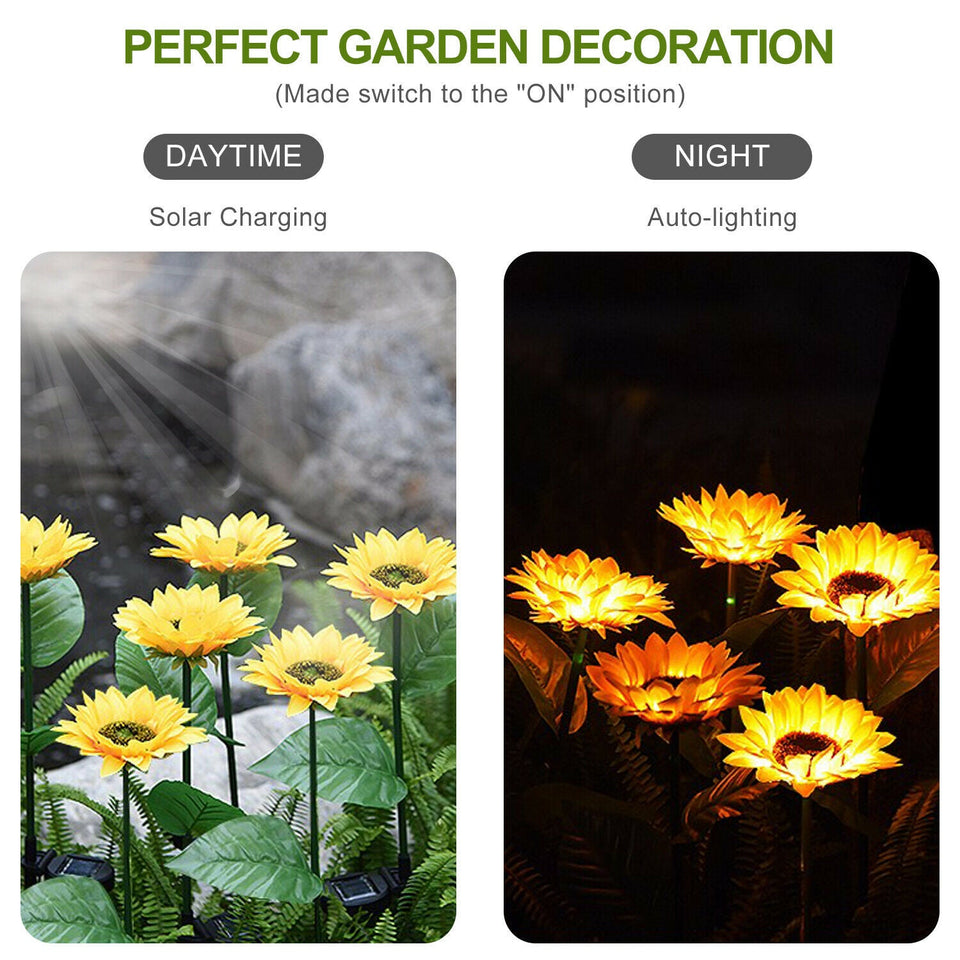 Outdoor Sunflower Solar Powered Lights 20 LED Landscape Lamp Garden Yard Decor