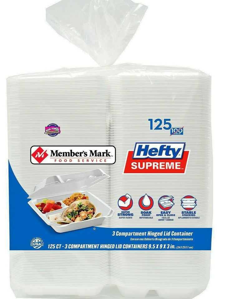 (125 TRAYS) HEFTY SUPREME 3-COMPARTMENT RESTAURANT CARRY OUT TRAY