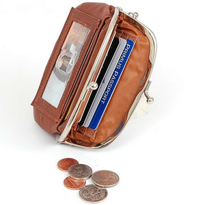 Womens Leather Coin Purse Mini Wallet Metal Frame ID Window Credit Card Case New