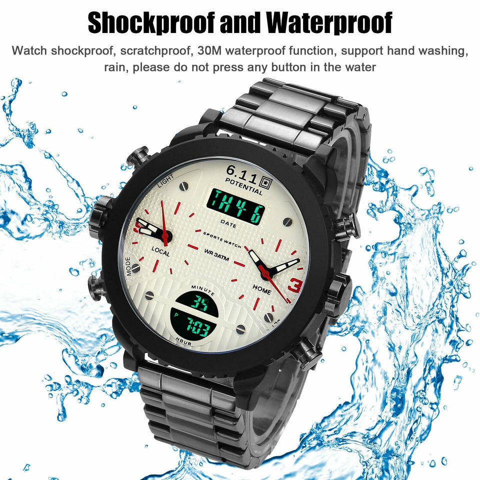 Waterproof Men's Wrist Watch Analog Quartz Digital Business Stainless Steel New
