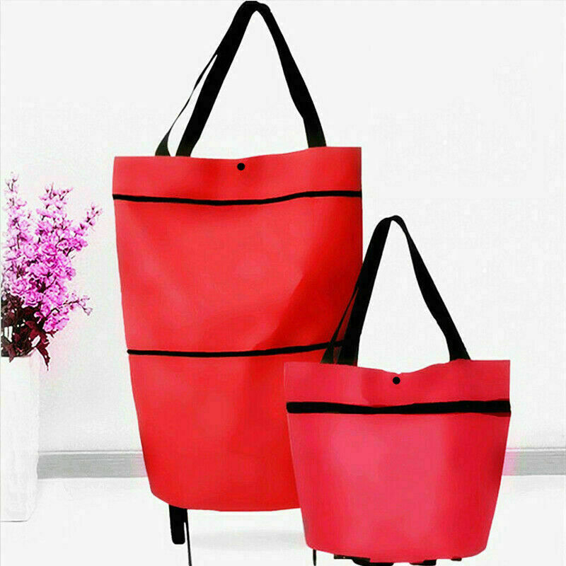 2 in 1 Foldable Shopping Trolley Bag Cart With Wheel Portable Luggage Handbag