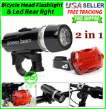 Bike Bicycle Light 5 LED Rear Safety + Front Head FLASHLIGHT Waterproof Lamp
